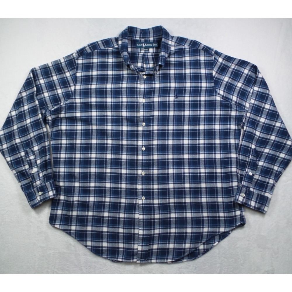 Ralph Lauren Shirt Mens Size XXL Blue Plaid Button Down Long Sleeve Flannel